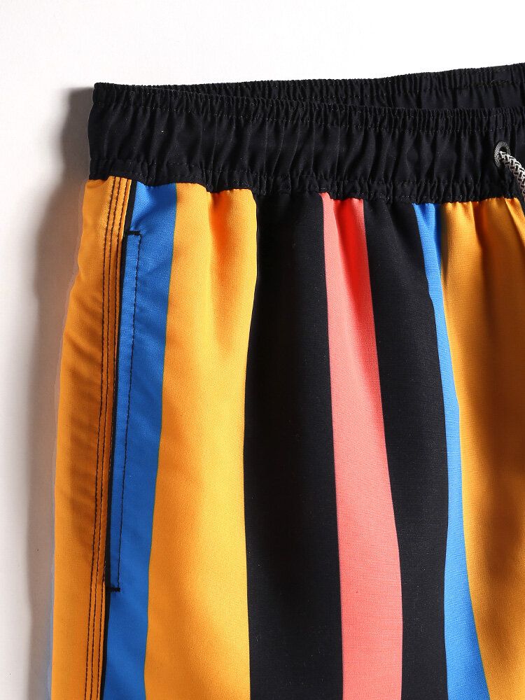 Schnell Trocknende Bunt Gestreifte Strandshorts Mit Kordelzug Für Herren