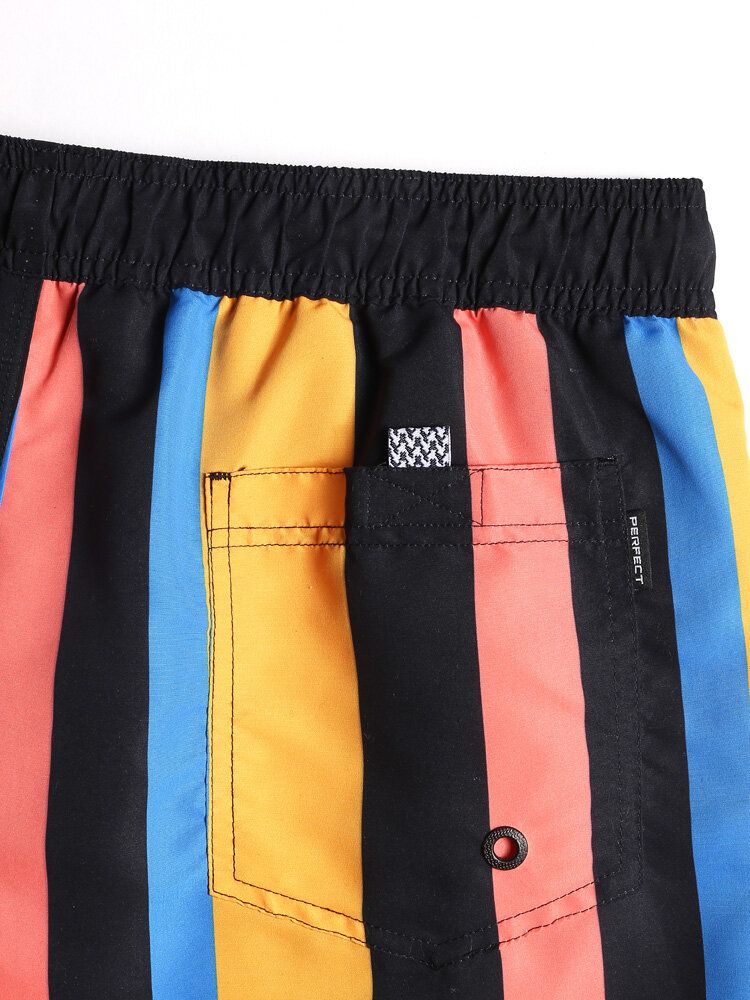 Schnell Trocknende Bunt Gestreifte Strandshorts Mit Kordelzug Für Herren