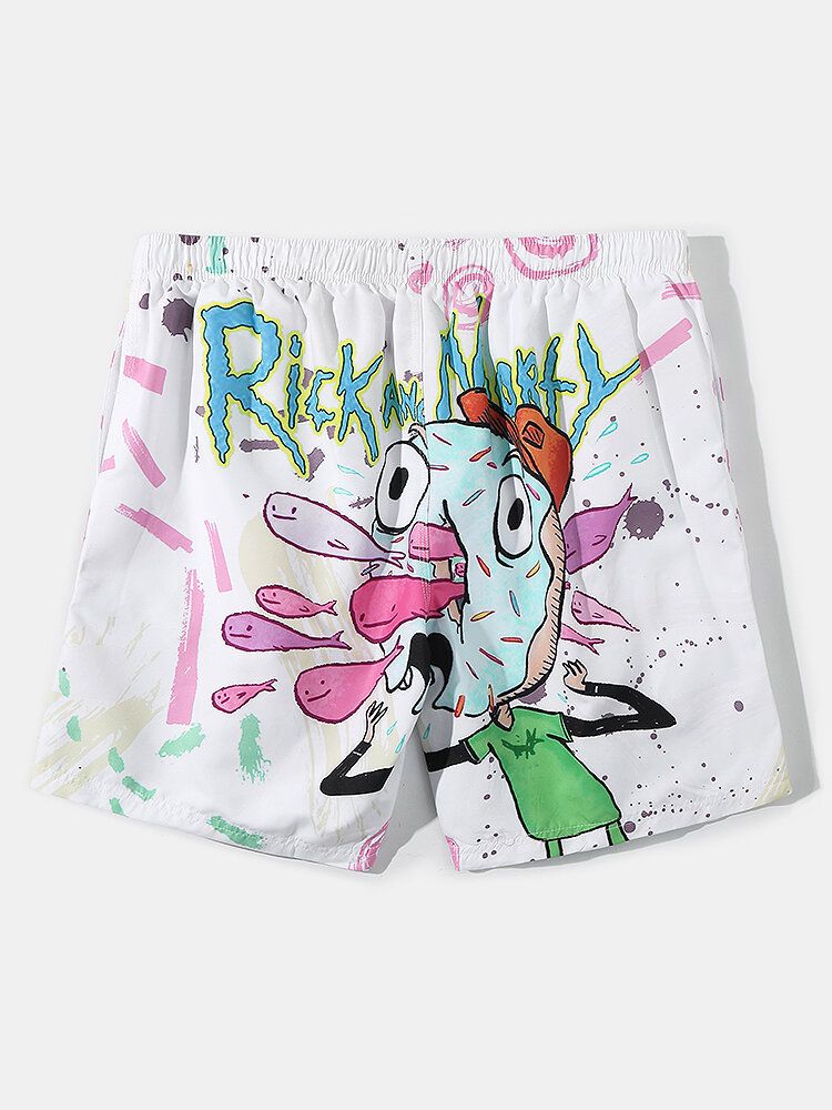 Schnell Trocknende Herren-strandshorts Mit Cartoon-graffiti-print Und Kordelzug Und Tasche