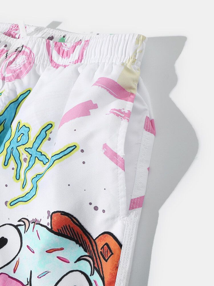 Schnell Trocknende Herren-strandshorts Mit Cartoon-graffiti-print Und Kordelzug Und Tasche