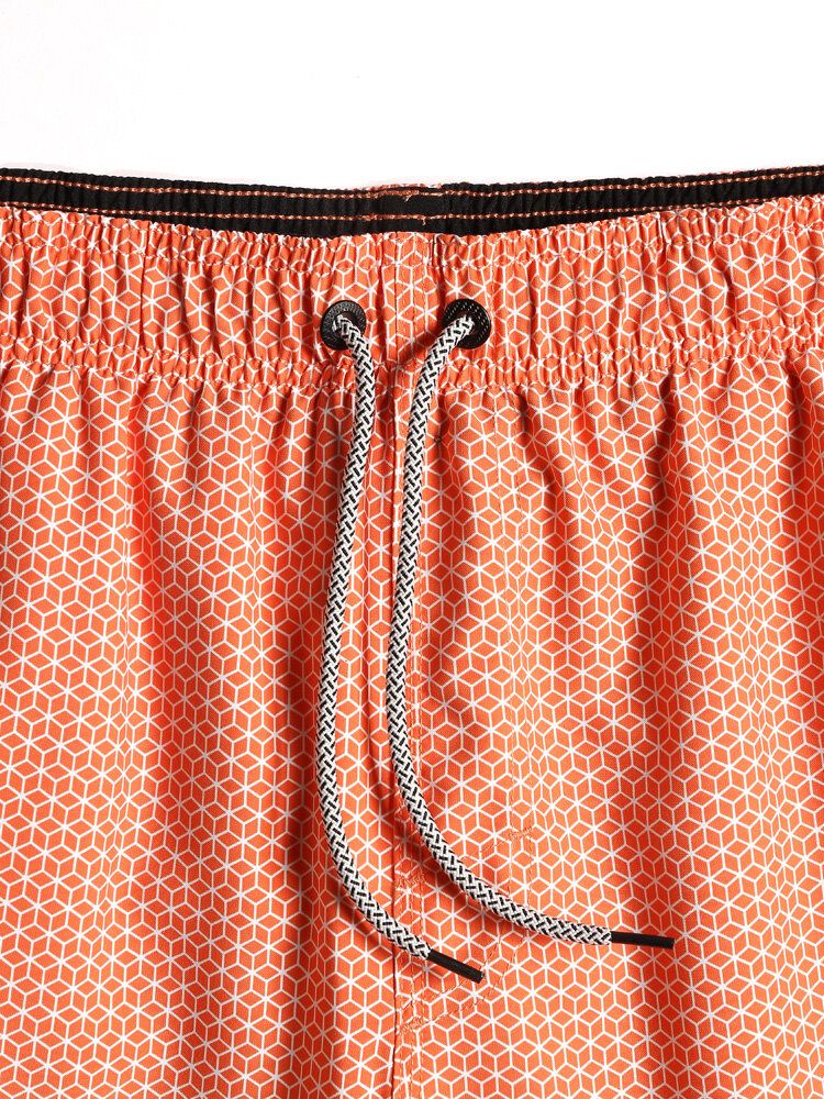 Schnell Trocknende Herren-strandshorts Mit Durchgehendem Geo-print Und Kordelzug