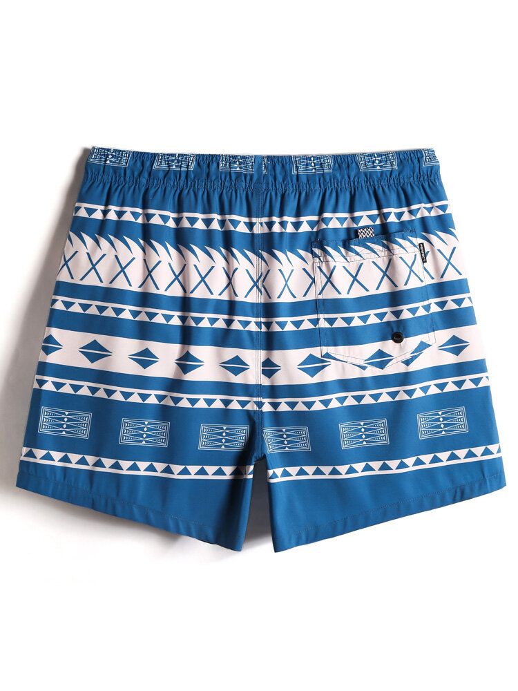 Schnell Trocknende Herren-strandshorts Mit Vintage-geomuster Und Kordelzug