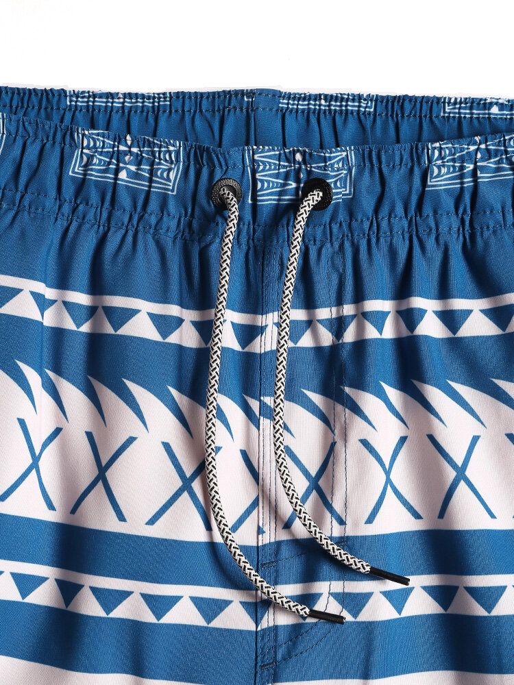 Schnell Trocknende Herren-strandshorts Mit Vintage-geomuster Und Kordelzug