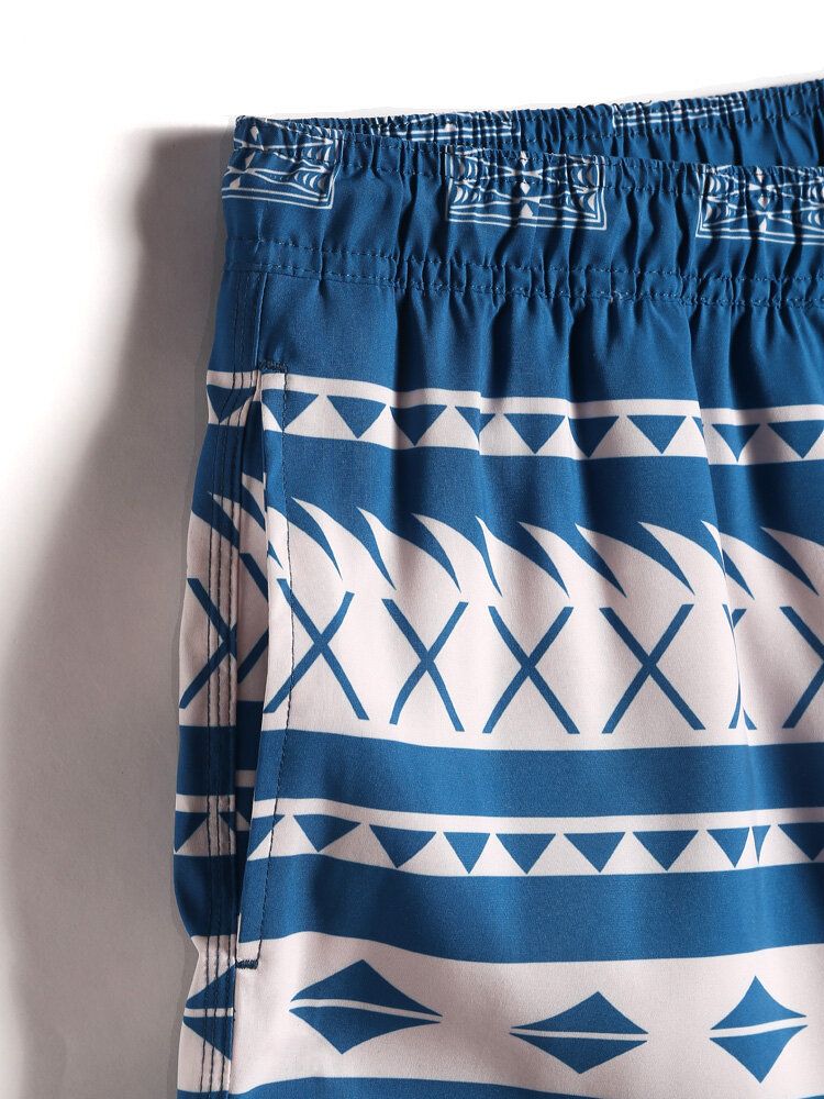 Schnell Trocknende Herren-strandshorts Mit Vintage-geomuster Und Kordelzug