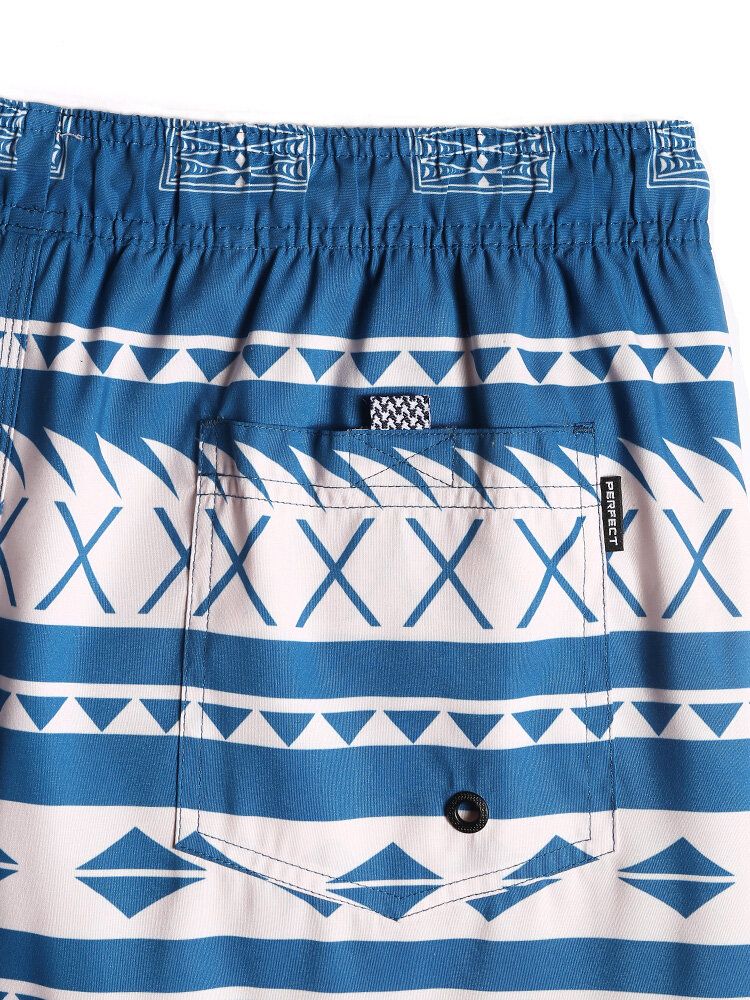 Schnell Trocknende Herren-strandshorts Mit Vintage-geomuster Und Kordelzug