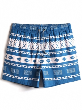 Schnell Trocknende Herren-strandshorts Mit Vintage-geomuster Und Kordelzug