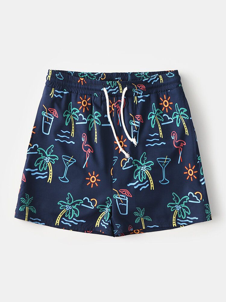 Schnell Trocknende Kurze Mini-strandshorts Für Herren Mit Lustigem Cartoon-druck Und Kordelzug