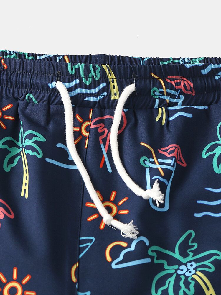 Schnell Trocknende Kurze Mini-strandshorts Für Herren Mit Lustigem Cartoon-druck Und Kordelzug