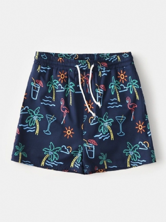 Schnell Trocknende Kurze Mini-strandshorts Für Herren Mit Lustigem Cartoon-druck Und Kordelzug