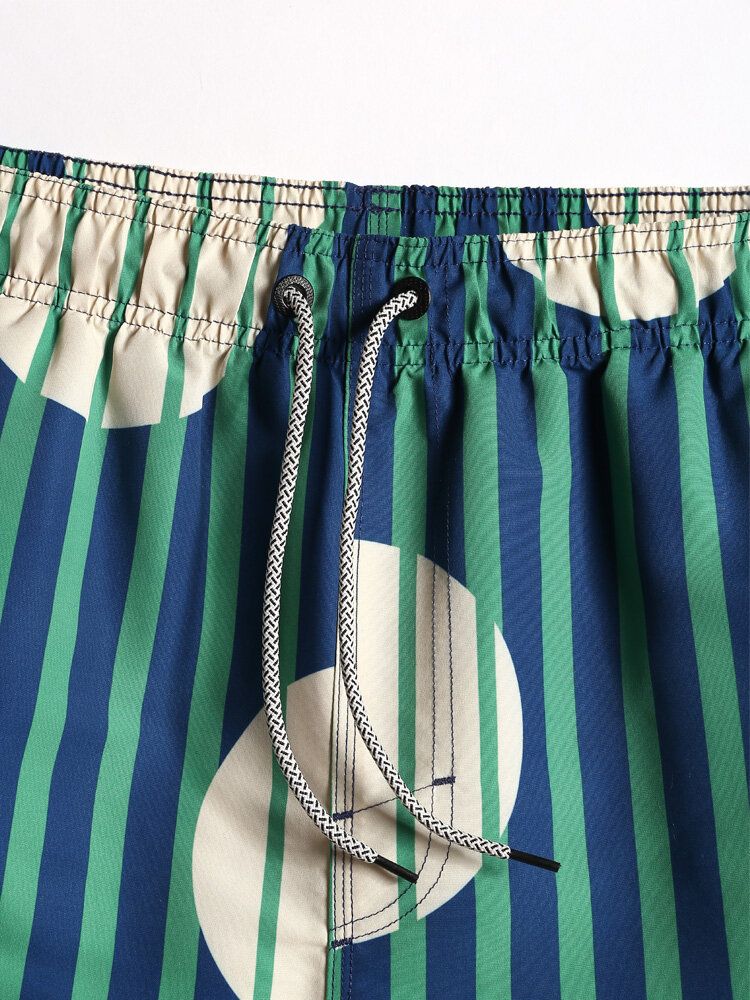 Schnell Trocknende Strandshorts Mit Gestreiftem Kreismuster Für Herren