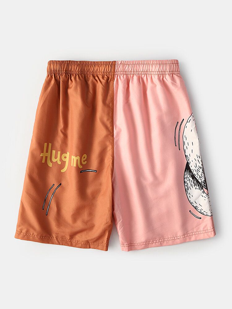 Schnelltrocknende Surf-boardshorts Mit Kordelzug Für Herren Mit Cartoon-tier-patchwork-schriftzug