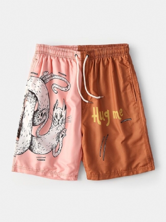 Schnelltrocknende Surf-boardshorts Mit Kordelzug Für Herren Mit Cartoon-tier-patchwork-schriftzug