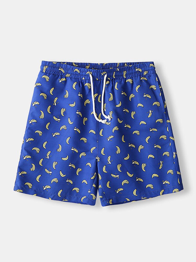 Strandshorts Mit Elastikbund Und Bananen-cartoon-print Für Herren