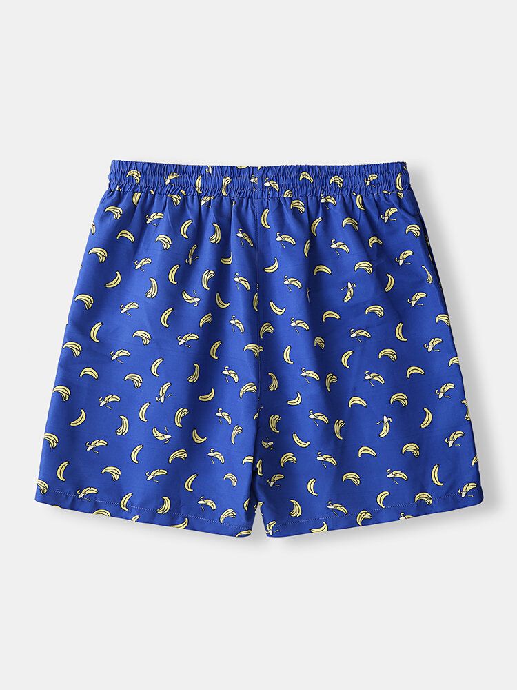 Strandshorts Mit Elastikbund Und Bananen-cartoon-print Für Herren