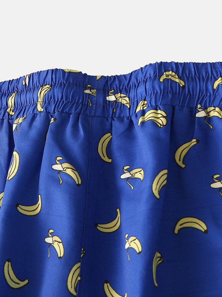 Strandshorts Mit Elastikbund Und Bananen-cartoon-print Für Herren