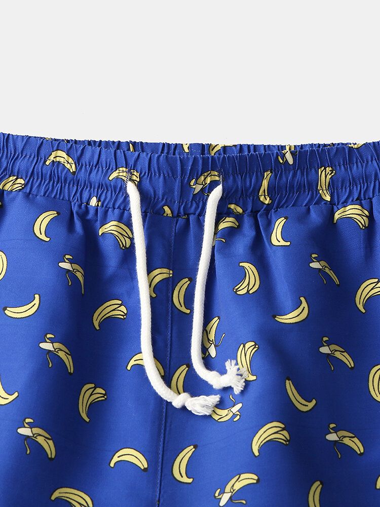 Strandshorts Mit Elastikbund Und Bananen-cartoon-print Für Herren