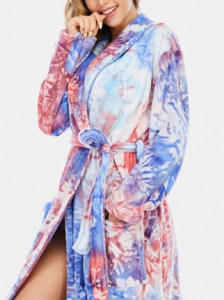 Tie Dye Damen Flanell Langarm Double Pocket Home Nachtwäsche Bademäntel