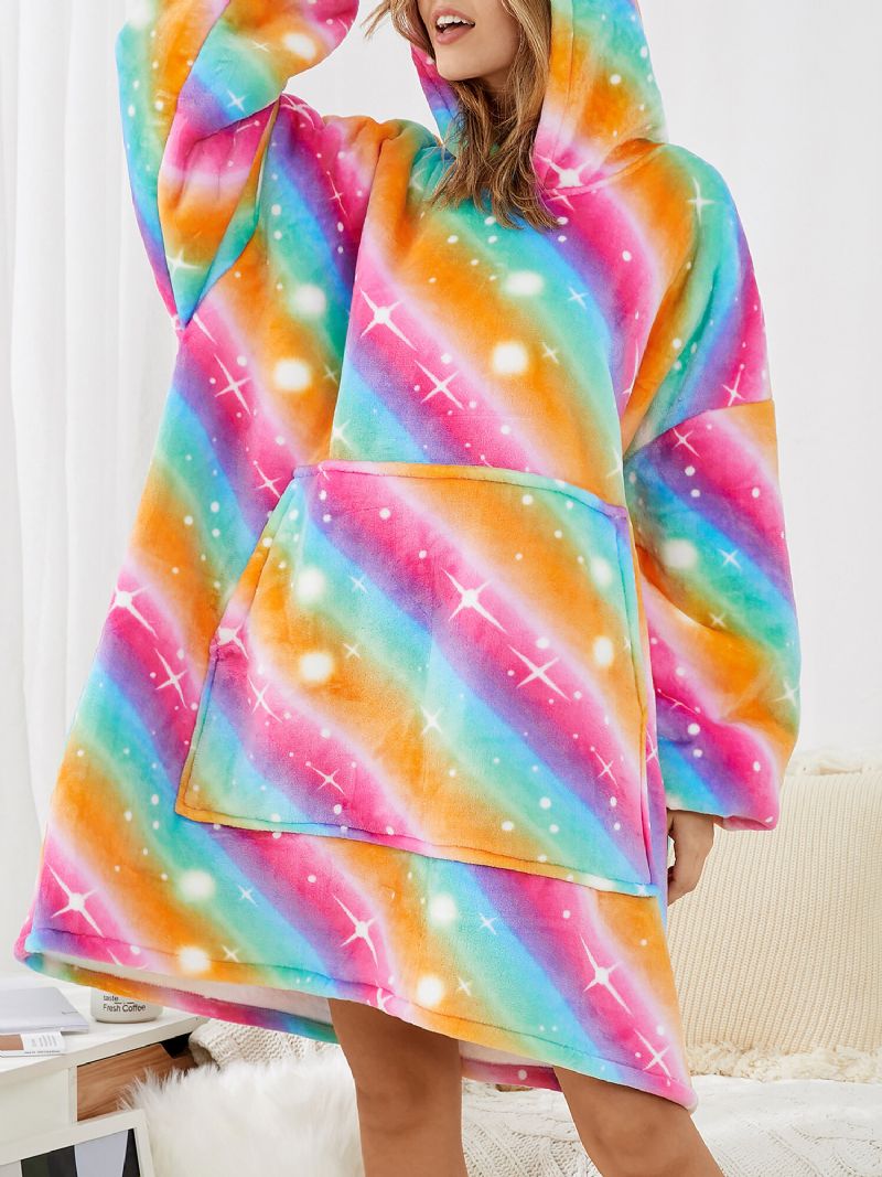 Warmer Dicker Übergroßer Kapuzenpullover Mit Regenbogenflanell-fleece-futter Und Fronttasche Für Damen