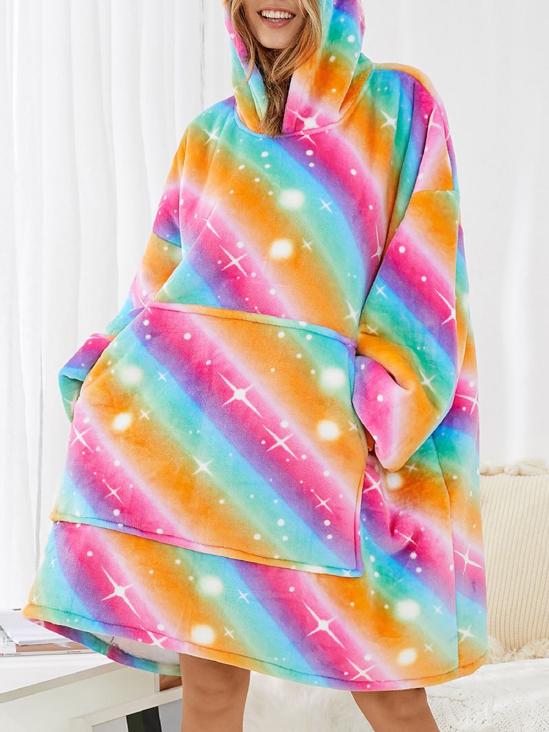 Warmer Dicker Übergroßer Kapuzenpullover Mit Regenbogenflanell-fleece-futter Und Fronttasche Für Damen