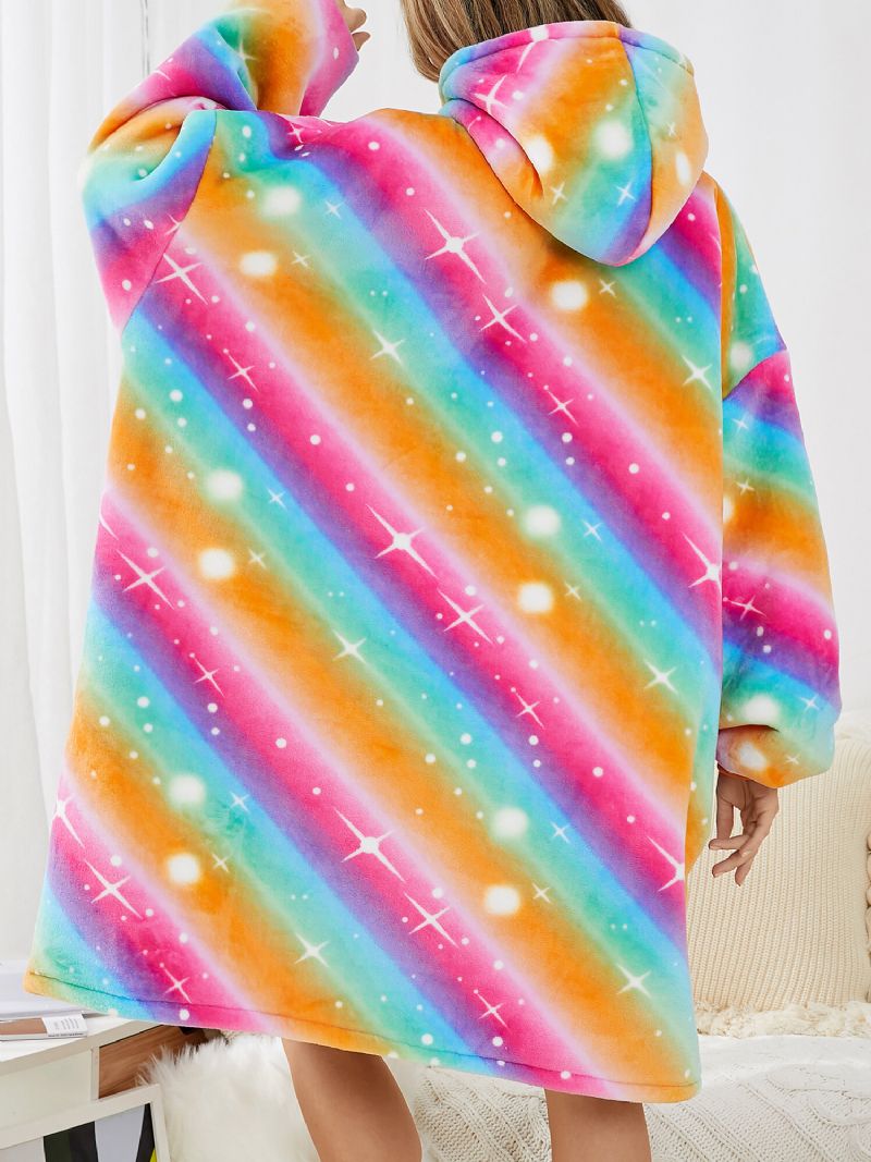 Warmer Dicker Übergroßer Kapuzenpullover Mit Regenbogenflanell-fleece-futter Und Fronttasche Für Damen