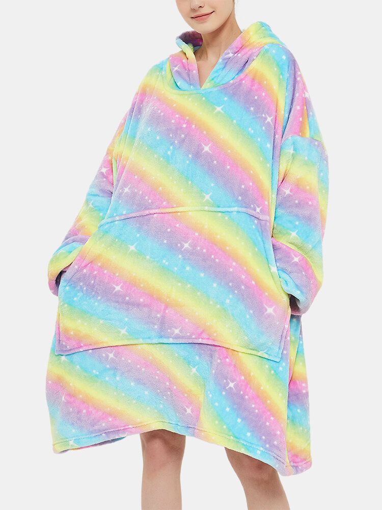 Warmer Dicker Übergroßer Kapuzenpullover Mit Regenbogenflanell-fleece-futter Und Fronttasche Für Damen