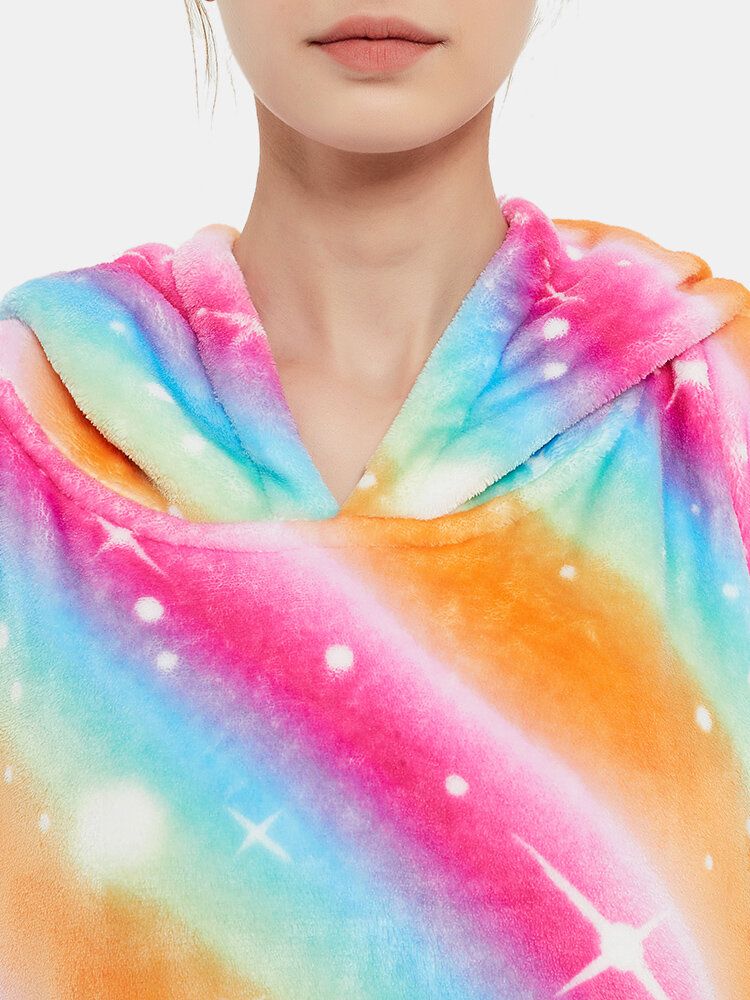 Warmer Dicker Übergroßer Kapuzenpullover Mit Regenbogenflanell-fleece-futter Und Fronttasche Für Damen