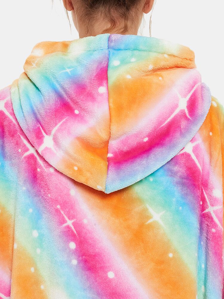 Warmer Dicker Übergroßer Kapuzenpullover Mit Regenbogenflanell-fleece-futter Und Fronttasche Für Damen