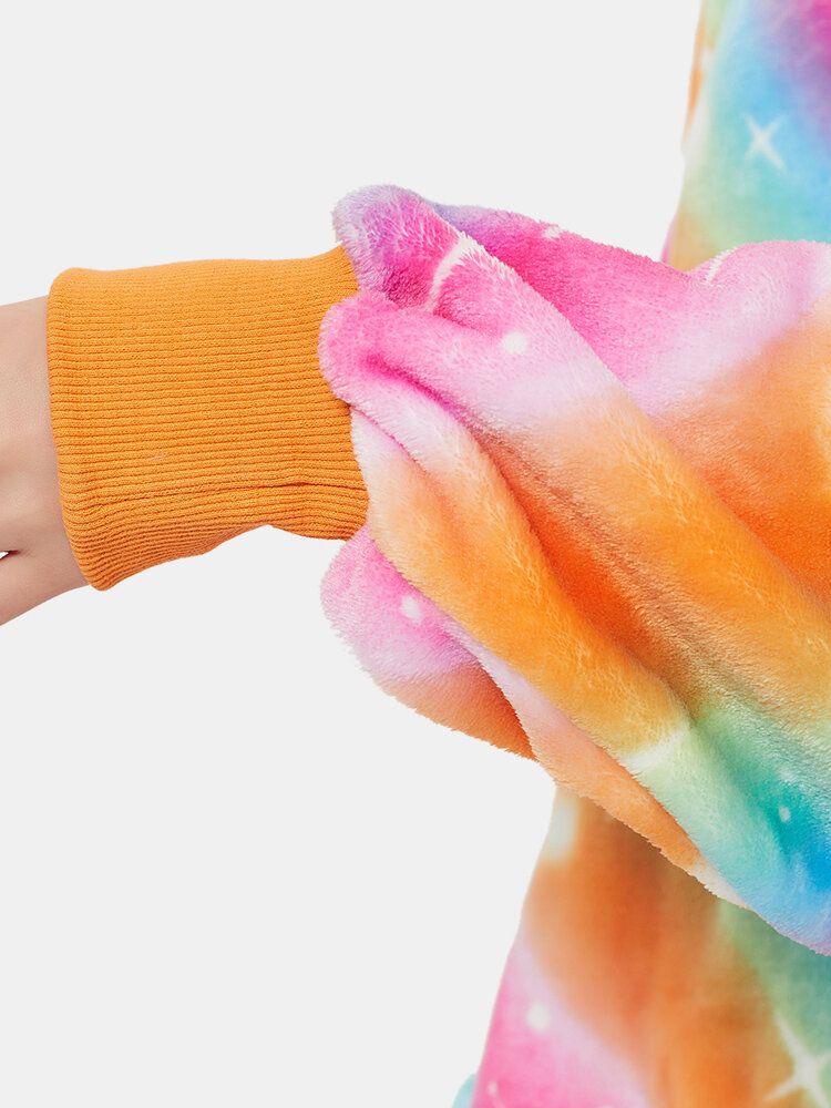 Warmer Dicker Übergroßer Kapuzenpullover Mit Regenbogenflanell-fleece-futter Und Fronttasche Für Damen