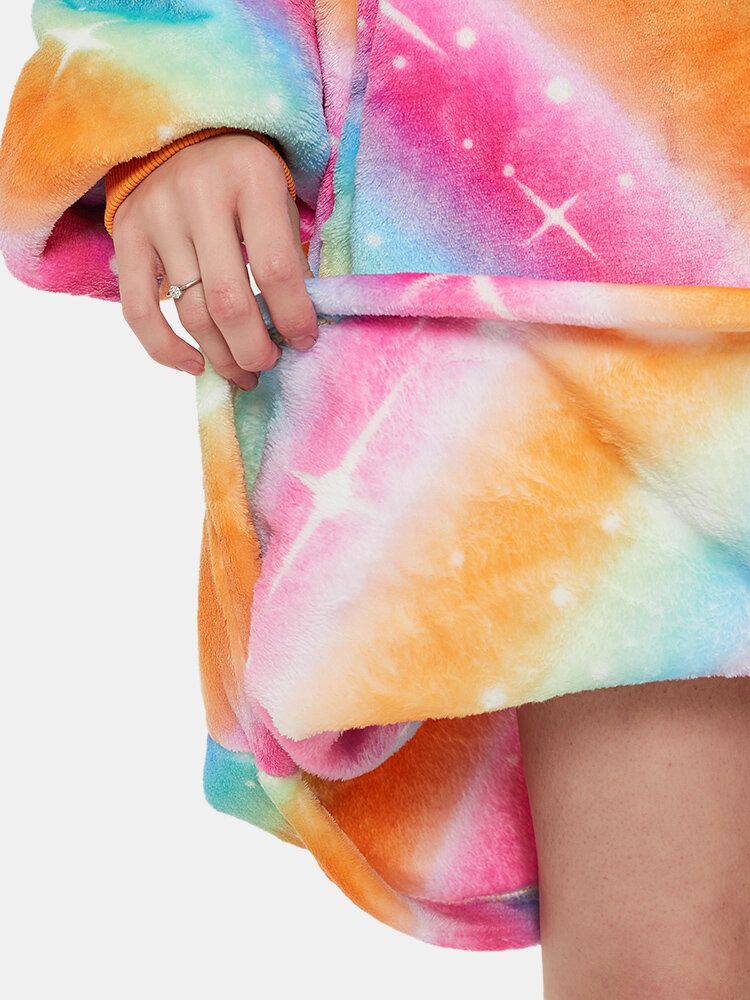 Warmer Dicker Übergroßer Kapuzenpullover Mit Regenbogenflanell-fleece-futter Und Fronttasche Für Damen