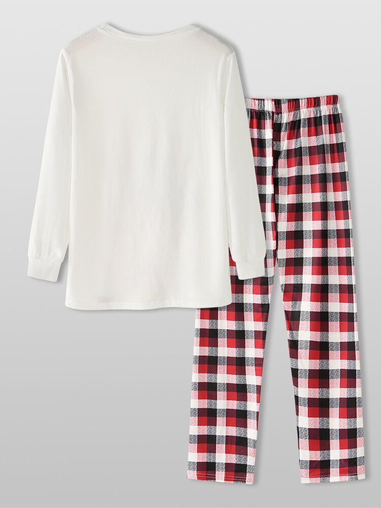 Weihnachtsart-frauen-niedlicher Elch-druck-pullover-plaid-elastische Lose Taillen-hosen-ausgangspyjama-satz