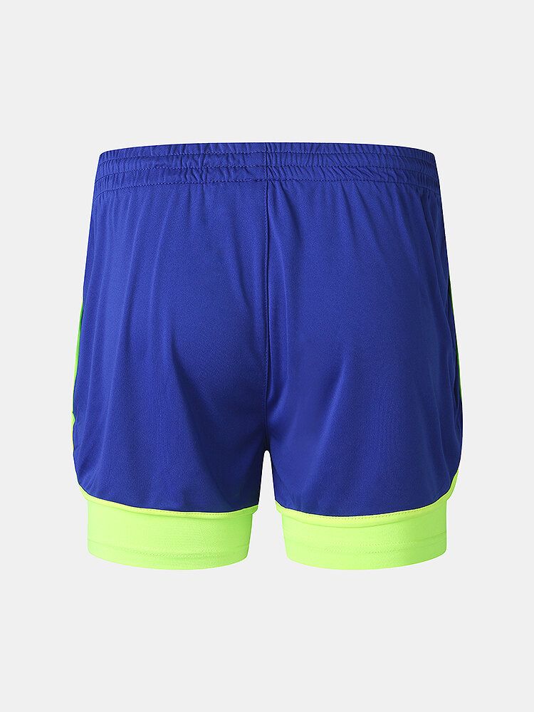 Zweifarbige Doppellagige Strandshorts Im Patchwork-stil Für Herren Mit Schmaler Passform Und Stretch