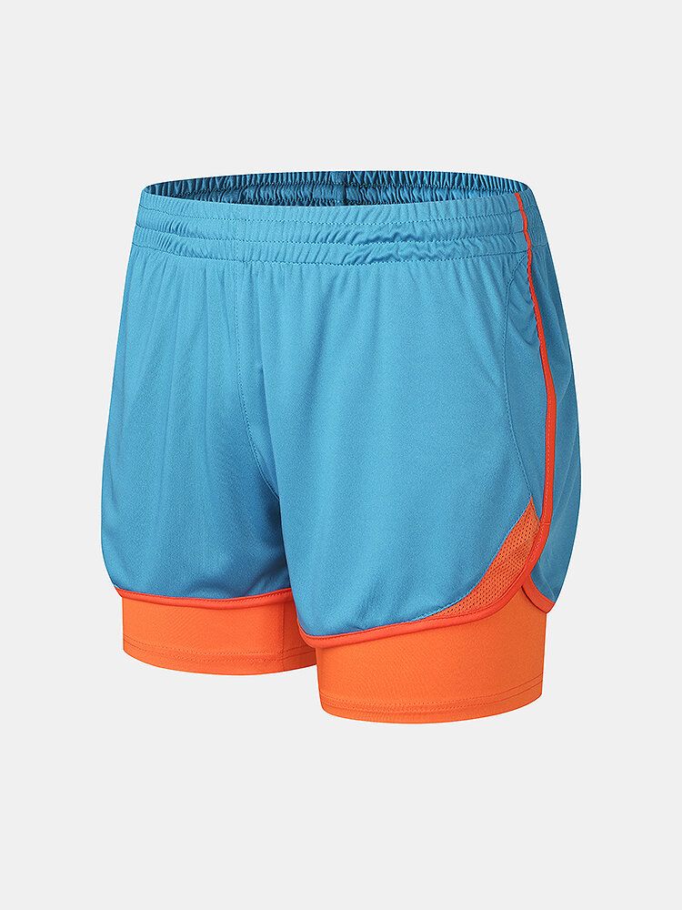 Zweifarbige Doppellagige Strandshorts Im Patchwork-stil Für Herren Mit Schmaler Passform Und Stretch