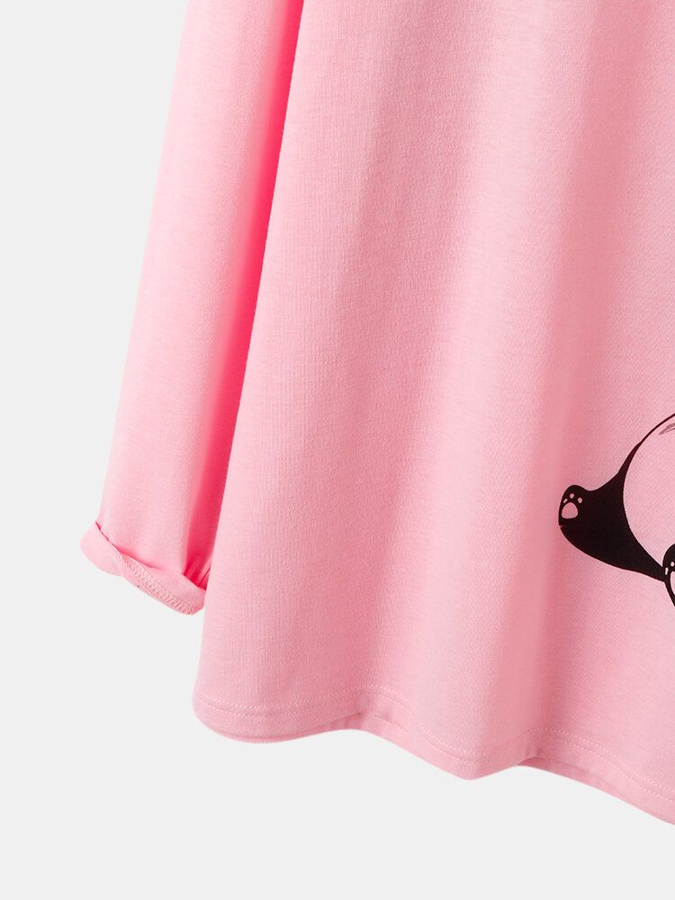 Zweiteilige Gestreifte Hose Mit O-ausschnitt Und Niedlichem Panda-print Für Damen Zweiteilig In Übergröße Lounge-home-pyjama-sets