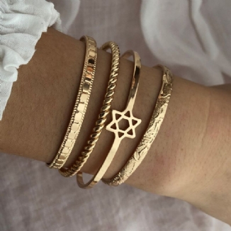 4 Stk Trendy Creative Gold Öffnung Herz Stern Mond Design Armreif Set Frauen Armband Schmuck