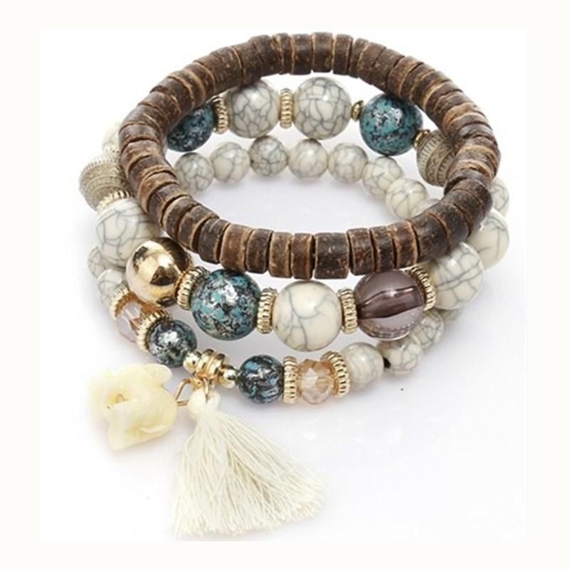 Bohemian Multi-layer-holz-quasten-armband Süßes Elefant-perlen-armband