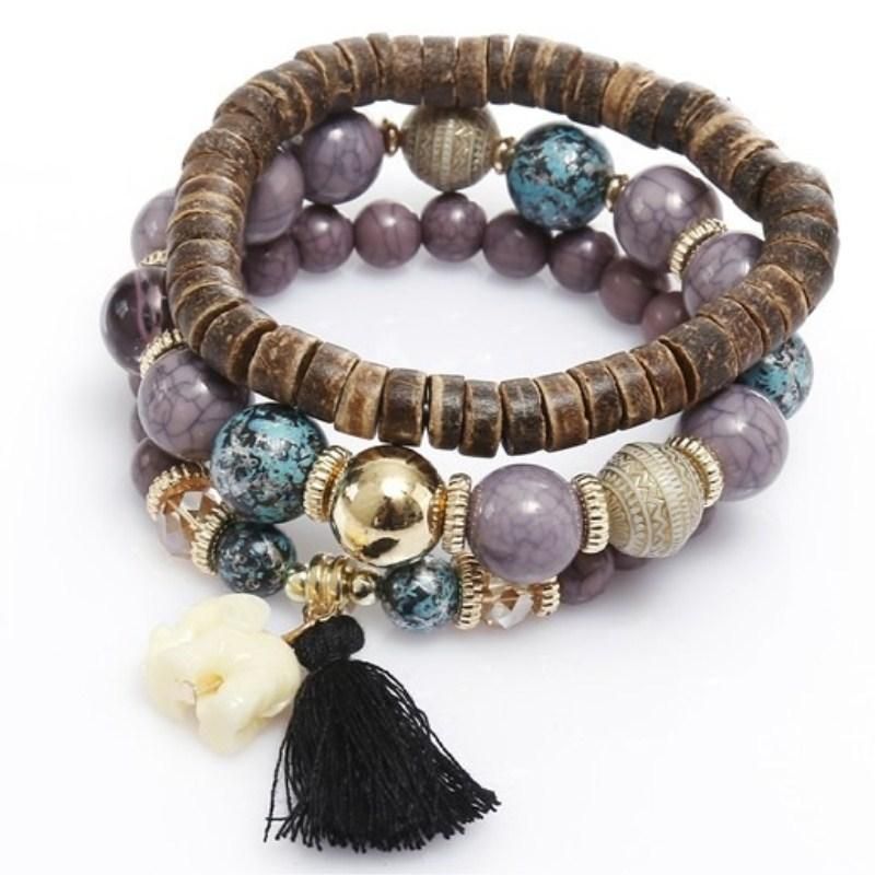 Bohemian Multi-layer-holz-quasten-armband Süßes Elefant-perlen-armband