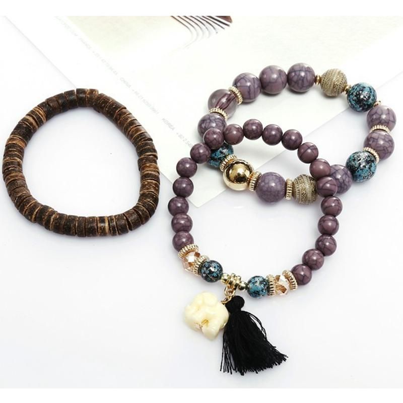 Bohemian Multi-layer-holz-quasten-armband Süßes Elefant-perlen-armband