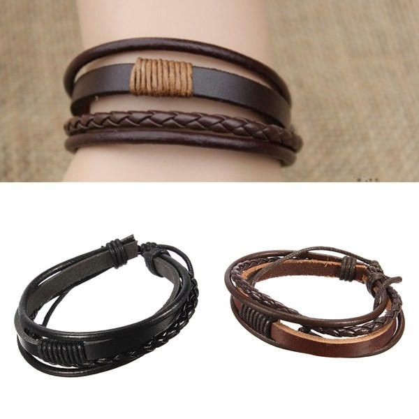 Mehrschichtiges Surf-lederarmband Aus Gewebtem Tribal Für Herren