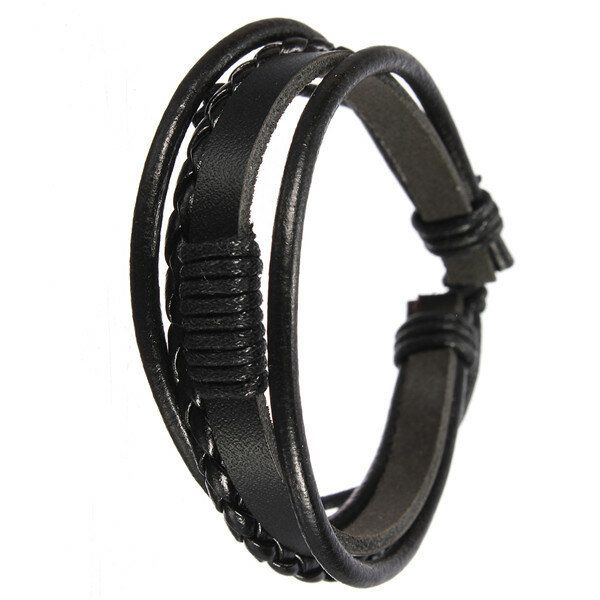 Mehrschichtiges Surf-lederarmband Aus Gewebtem Tribal Für Herren