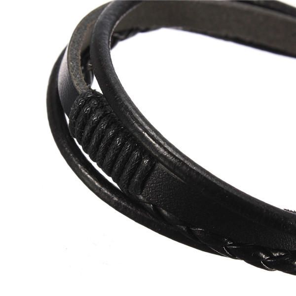 Mehrschichtiges Surf-lederarmband Aus Gewebtem Tribal Für Herren