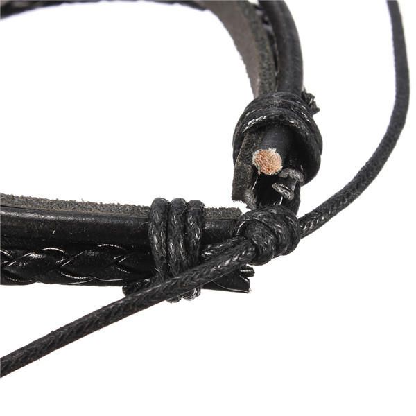 Mehrschichtiges Surf-lederarmband Aus Gewebtem Tribal Für Herren