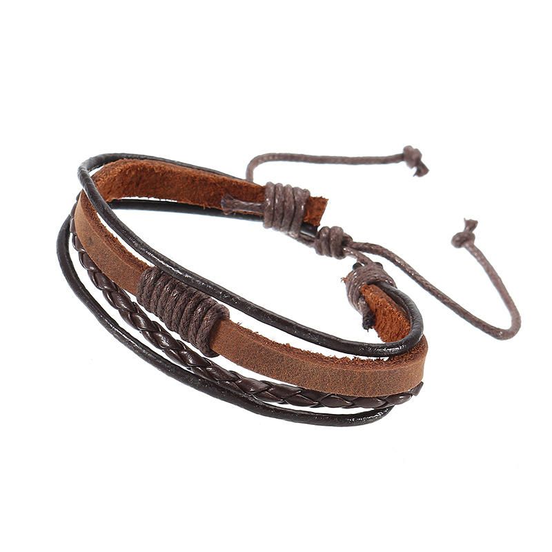 Mehrschichtiges Surf-lederarmband Aus Gewebtem Tribal Für Herren