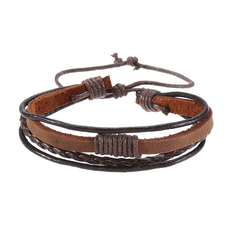 Mehrschichtiges Surf-lederarmband Aus Gewebtem Tribal Für Herren