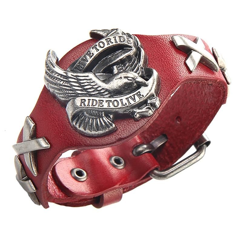 Punk-echtleder-wrap-armband-armband-legierungs-adler-armband Für Männer Frauen