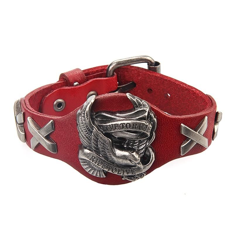 Punk-echtleder-wrap-armband-armband-legierungs-adler-armband Für Männer Frauen