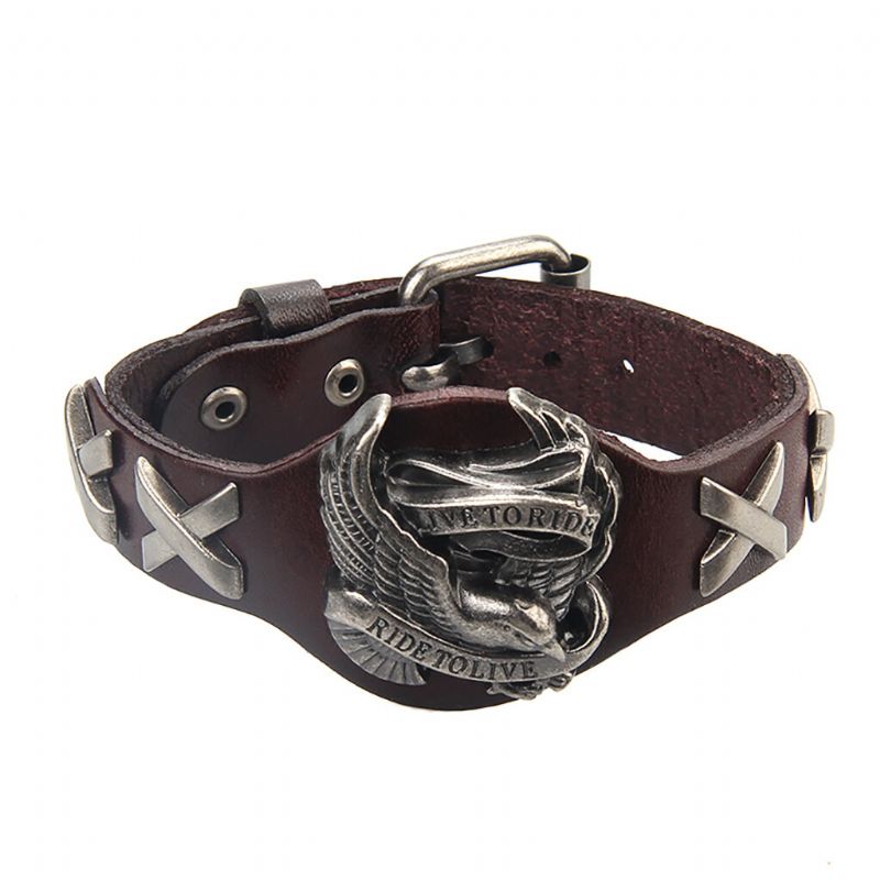 Punk-echtleder-wrap-armband-armband-legierungs-adler-armband Für Männer Frauen