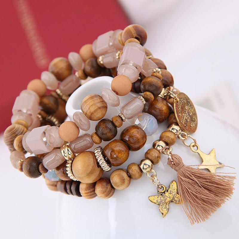 Retro-mix-farben-perlen-armband Bohemian Butterfly Stars Multi Layer Armband Für Frauen