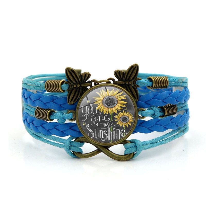 Retro-schmetterlings-unendlichkeits-kombinations-geflochtenes Armband Gedruckte Sonnenblumen-zeit-edelstein-dekoration Handgemachtes Mehrschichtiges Armband