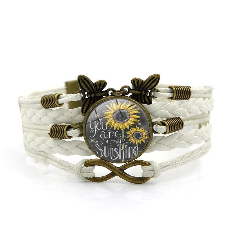 Retro-schmetterlings-unendlichkeits-kombinations-geflochtenes Armband Gedruckte Sonnenblumen-zeit-edelstein-dekoration Handgemachtes Mehrschichtiges Armband