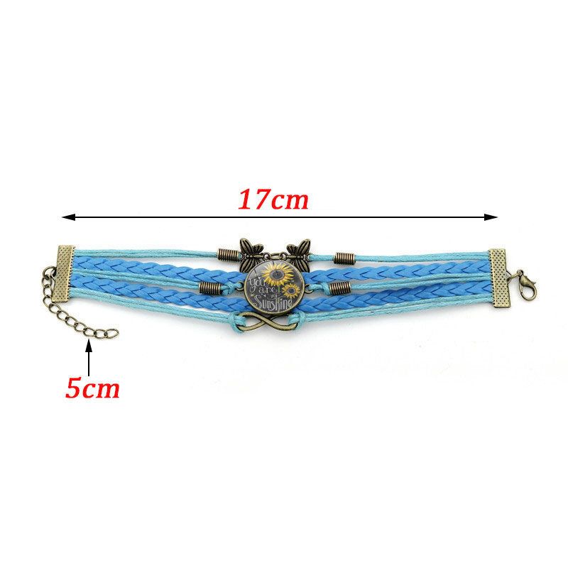 Retro-schmetterlings-unendlichkeits-kombinations-geflochtenes Armband Gedruckte Sonnenblumen-zeit-edelstein-dekoration Handgemachtes Mehrschichtiges Armband